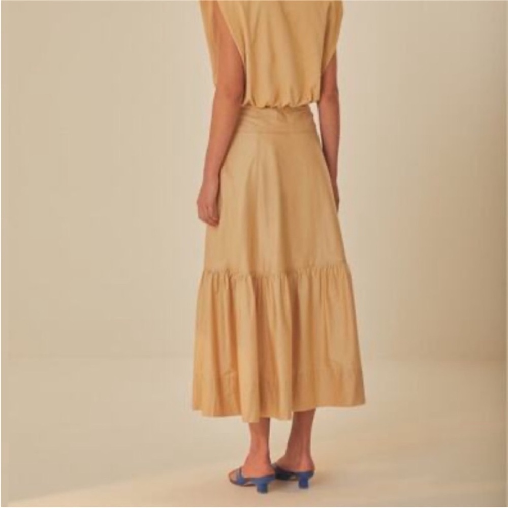 Farm Rio Skirt NWT Khaki Topstitching Yoke Organic Cotton‎ Maxi Skirt. Size XL - Picture 2 of 10